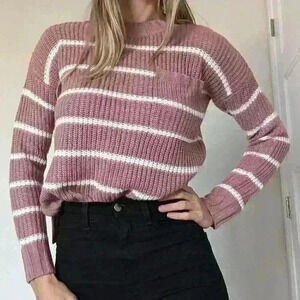 Pink Rose, Knit Sweater, Pink  and White, Size Small